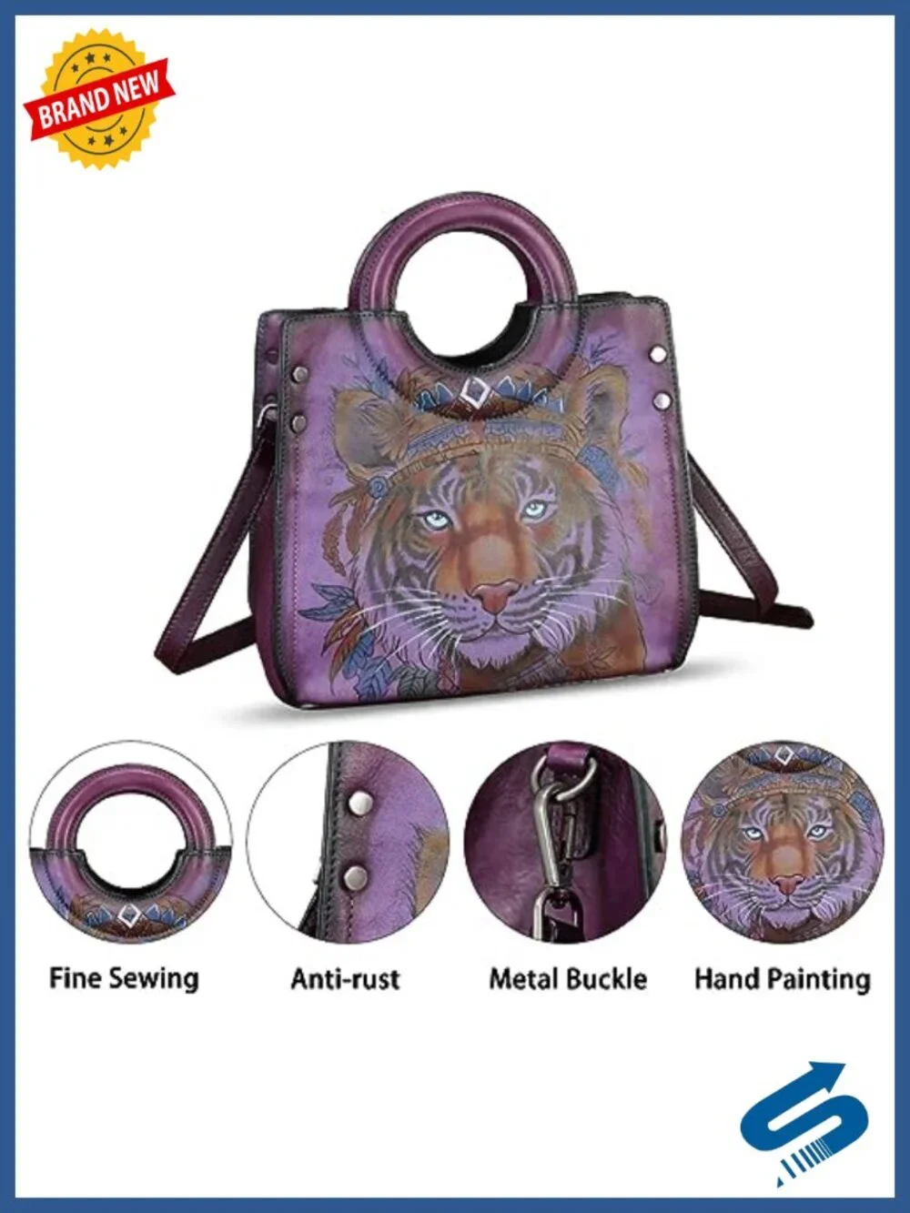Genuine Leather Hand Painted Tote Bag Handmade Purse Crossbody Work Satchel